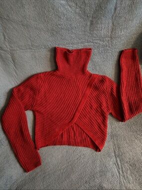 Almost Famous Rust Red Ribbed Cropped Turtleneck Sweater